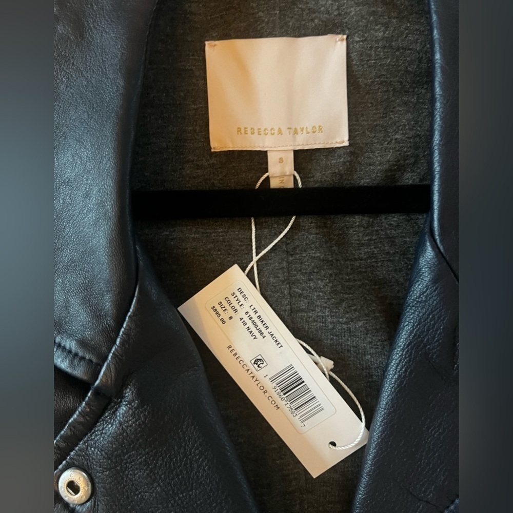 NWT Rebecca Taylor Leather Biker Jacket NAVY - Picture 10 of 11